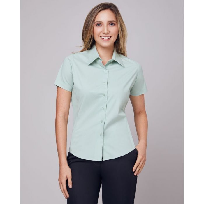 Ladies' Short Sleeve Easy Care Stretch Poplin Blouse - Quality ...