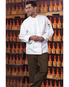 Long Sleeve White Knot Button Chef Coat with Mesh Back