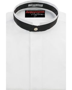 Unisex Banded Collar Shirt with Wide Black Satin Trim around the Collar - 978