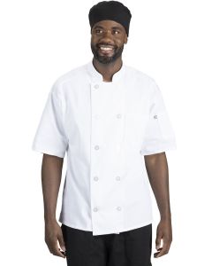 White Short Sleeve Pearl Button Chef Coat