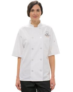 White Short Sleeve Pearl Button with Mesh Back Chef Coat