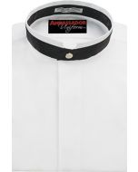 Unisex Banded Collar Shirt with Wide Black Satin Trim around the Collar - 978