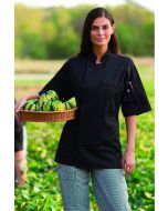 Short Sleeve Black Knot Button Chef Coat with Mesh Back
